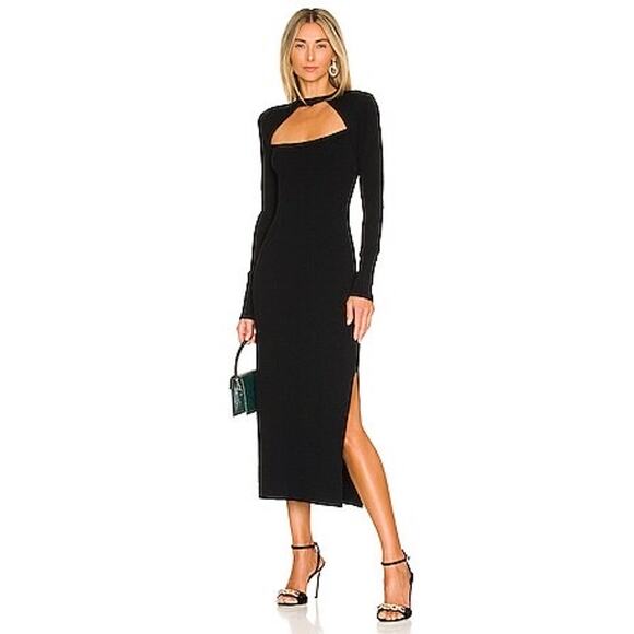Revolve Frame Black Cutout Turtleneck Sweater Slit Midi Dress Size Medium - Picture 1 of 9